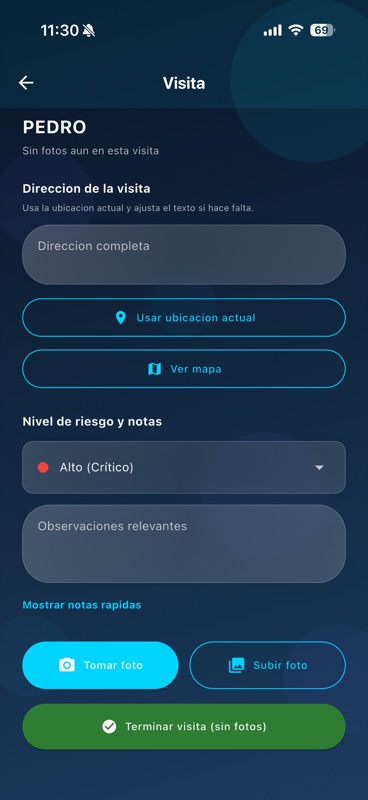 Registro de visita en FotoVisita